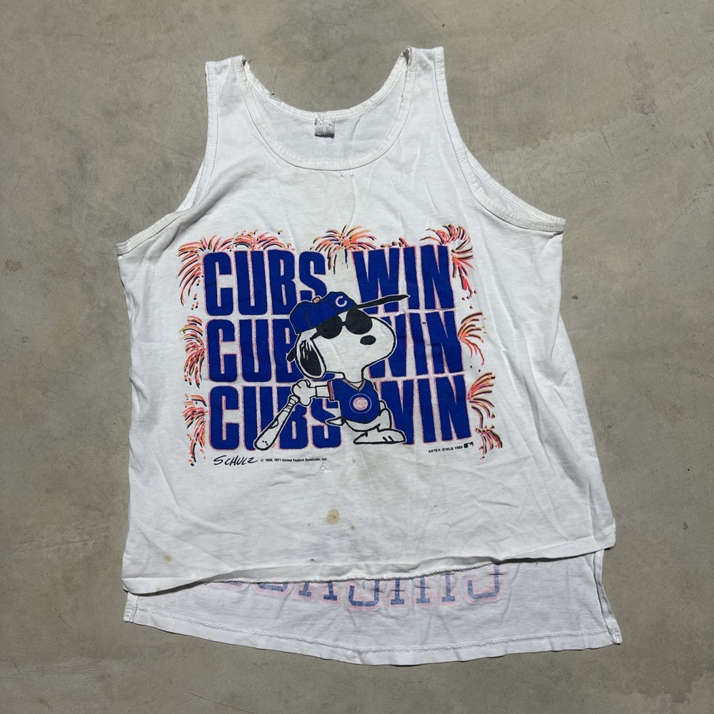 Vintage Single Stitch Chicago Cubs Snoopy 1988 MLB Baseball Artex SZ L Distress